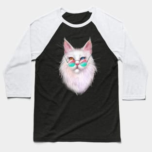 White Maine Coon Cat with Different-Colored Eyes Baseball T-Shirt